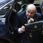 De Guindos, a su llegada al encuentro de ministros de Finanzas en Bruselas.