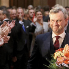 Norbert Hofer, el candidato presidencial del FPÖ, aplaudido en el último acto de campaña en Viena, el 2 de diciembre.