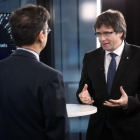 El 'president' Puigdemont, durante la entrevista a la cadena Euronews.