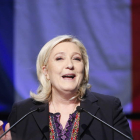 La líder del Frente Nacional, Marine Le Pen, compareció ante sus seguidores.