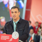 Sánchez, durante su intervención en la conferencia autonómica del PSOE de Extremadura.
