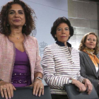 La ministra de Hacienda, María Jesús Montero, la ministra portavoz, Isabel Celáa, y la de Economía, Nadia Calviño, en la rueda de prensa posterior a la reunión del Consejo de Ministros.