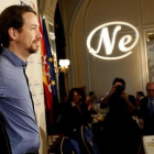 Pablo Iglesias, este jueves, en el coloquio que ha ofrecido en el Hotel Ritz de Madrid.