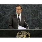 Rajoy, durante su intervención ante la Asamblea General de la ONU, en Nueva York.