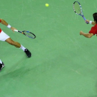 Feliciano López y Marc López, en el partido de dobles perdido ante Rumanía.