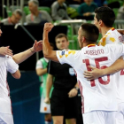 Los jugadores de la selección celebran el triunfo de semifinales.