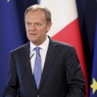 El presidente del Consejo Europeo, Donald Tusk, durante la rueda de prensa en Malta. DOMENIC AQUILINA