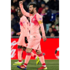 Leo Messi celebra su gol que abría el camino de la victoria del equipo azulgrana. RODRIGO JIMÉNEZ