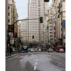 Inusual aspecto de la Gran Vía madrileña.