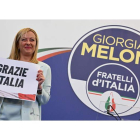 Giorgia Meolini, ayer, tras el triunfo de su partido Hermanos de Italia. ETTORE FERRARI