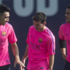 Munir, Messi y Sandro, durante un entrenamiento del Barça.
