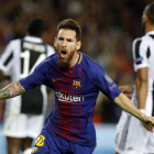 Messi celebra su segundo gol a la Juventus, el que dejaba el marcador en el definitivo 3-0 a favor del FC Barcelona. ALBERTO ESTÉVEZ