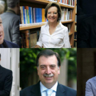 Arriba, Pascual Sala, Victoria Camps y Javier Solana. Abajo, Federico Mayor Zaragoza, Eugeni Gay y Daniel Innerarity.