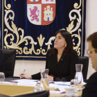 Carlos Pollán junto a Ana Sánchez, ayer en la reunión de la Mesa de las Cortes. NACHO GALLEGO