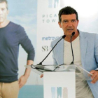 Antonio Banderas, durante su intervencion en la presentación del proyecto inmobiliario Picasso Towers.