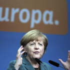 Merkel, en un acto electoral para las elecciones europeas.