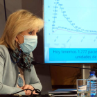 La consejera de Sanidad, Verónica Casado, ayer en rueda de prensa para informar de la evolución del virus. DL