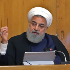 El presidente iraní, Hasan Rohaní, en una comparecencia en televisión.