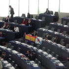 Bandera republicana en el Parlamento Europeo antes del discurso de Felipe VI.