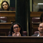 Turull, Rovira y Herrera escuchan a Rajoy, el 8 de abril del 2014 en el Congreso.