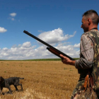 Un cazador, con su perro, en Regueras de Arriba. FERNANDO OTERO
