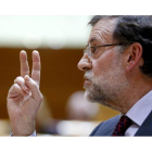 Rajoy, durante su intervención en el pleno celebrado en el Senado, ayer.