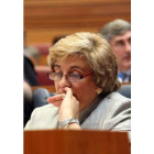 María Jesús Ruiz, en un momento del Pleno de las Cortes.