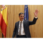 El secretario general del PSOE, Pedro Sánchez, tras la reunión del partido en el Congreso de los Diputados. BALLESTEROS