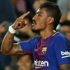 Paulinho celebra su gol al Eibar en el Camp Nou.