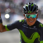 El corredor colombiano Nairo Quintana celebra su victoria en Blockhaus.