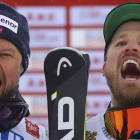 Svindal (izquierda) y Jansrud celebran su doblete en el descenso del Mundial de Are.