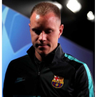 Ter Stegen fue el único que habló tras el partido ante el Slavia. F. V.