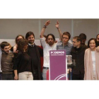 Pablo Iglesias y su equipo, en la asamblea celebrada en Madrid en la que ha sido proclamado secretario general de Podemos.