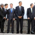 F. Nwanze, Nicolás Sarkozy, Dmitry Medvedev, Barack Obama, Ban Ki-moon, Rodriguez Zapatero y Muamar