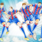 Neymar, Iniesta, Messi, Suárez y Piqué, en la ilustración del dibujante japonés Yoichi Takahashi