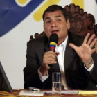 Correa, durante su tradicional informe semanal de labores.