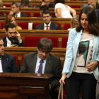 Carles Puigdemont, Oriol Junqueras e Inés Arrimadas, en el Parlament.
