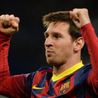 Messi celebra el primer gol del Barça, marcado por el argentino de penalti.