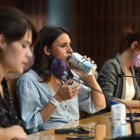 Isa Serra, Irene Montero y la socióloga Beatriz Ranea en la ‘Uni de otoño’ de Podemos. FERNANDO VILLAR