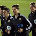 Mata, Villa, Xabi Alonso y Fernando Torres durante un entrenamiento .