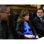 Gallardón, Sáenz de Santamaría y Rajoy, durante la última sesión de control al Gobierno.