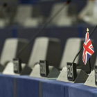 La bandera británica en uno de los escaños del Parlamento Europeo.