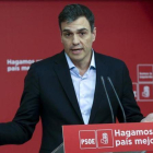 Pedro Sánchez, este miércoles en la sede del PSOE.