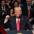 El presidente Donald Trump durante su discurso en Miami.