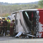 Autocar accidentado en Freginals, en marzo del 2016.