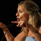 Yolanda Díaz ayer, en un acto de Sumar en el Auditori Sant Ildefons de Cornellà (Barcelona). ALEJANDRO GARCÍA