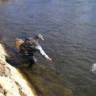 Una buena captura es conseguida por un pescador salmantino en el Esla, a la altura de Villarroañe