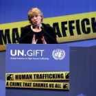 Emma Thompson, durante la inauguración del Foro de Viena contra el Tráfico de Seres Humanos