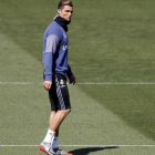 Cristiano Ronaldo, durante el entrenamiento de este viernes en Valdebebas.