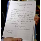 Carta de Milosevic enviada a la embajada de Rusia
